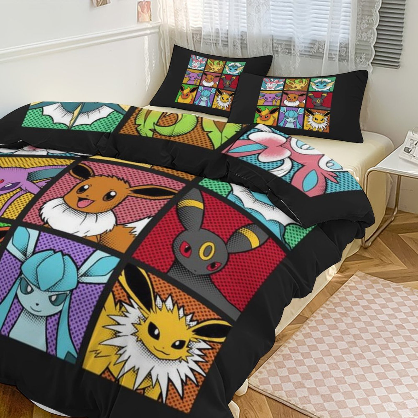 Pokemon Bedding Set Anime Three-piece for Boys Girls Teens Queen
